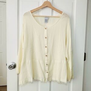Soft Surroundings Textured Cotton Weave Cream Button Up Tunic Top Size 1X